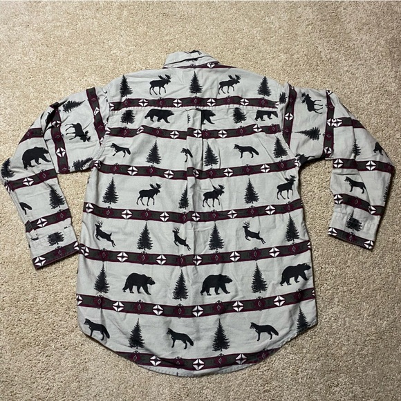 Woolrich Moose Deer Outdoor Tree Forest Aztec Flannel Long Sleeve Button Medium - Picture 7 of 13